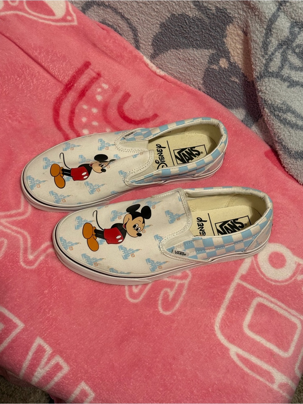 Vans x Disney Mickey Mouse Slip-On Sneakers in White and Light Blue